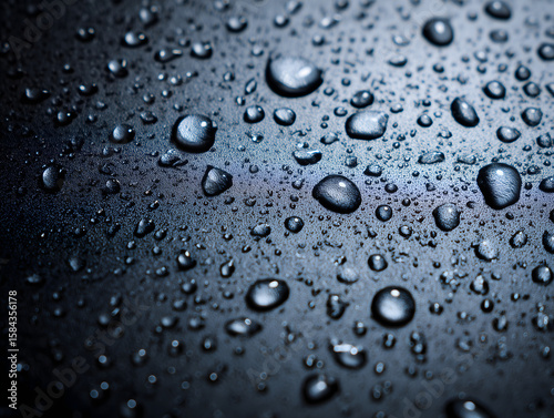 Wallpaper Mural  Macro Water Droplets on a Dark, Textured Surface with Subtle Blue Hue Torontodigital.ca