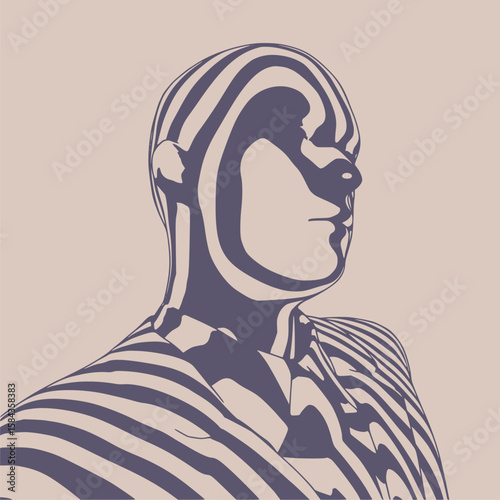 Male face silhouette represented in stripes.