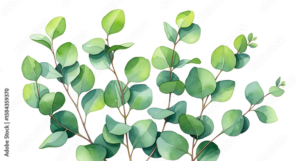 Obraz premium Green Eucalyptus Branches with Round Leaves on Transparent Background