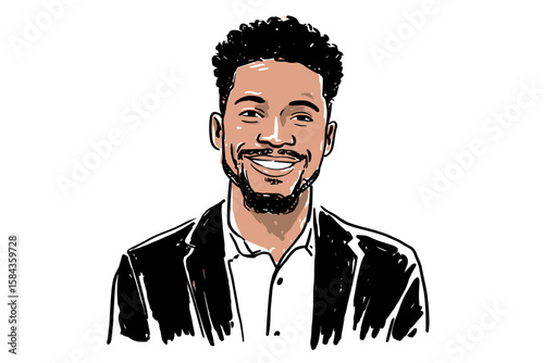 Smiling African American businessman in a suit and white shirt illustration  