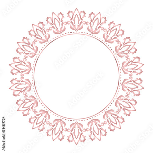 Damask Round Wreath rose gold circular round ornament floral Abstract pattern, Classical Victorian traditional style, illustration Vintage Design, Flower frames, Mandala, Antique, Moroccan frame