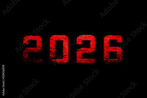 Red numbers 2026 on black background in grunge style  