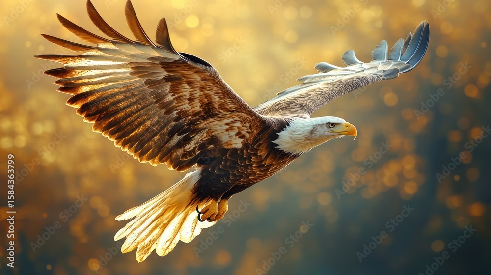 Fototapeta premium Majestic Eagle Soaring Above Golden Sunlight