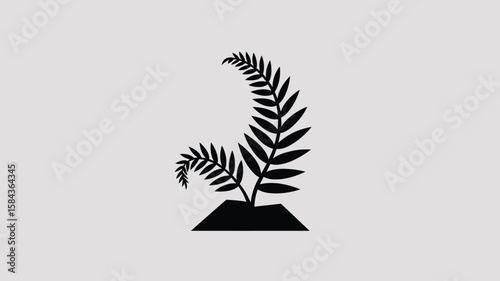 Elegant black fern illustration against a soft gray backdrop offers a minimalist, natural design element ideal for various creative projects.