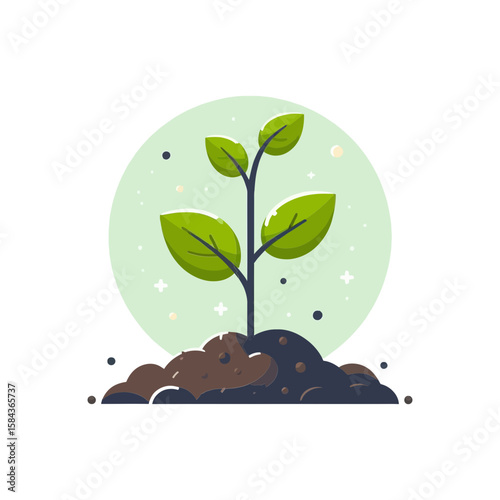 clean, illustrative graphic of a seedling growing from soil, framed by a light green circle, ideal for websites or blogs about growth, sustainability, environment, nature, or new beginnings.