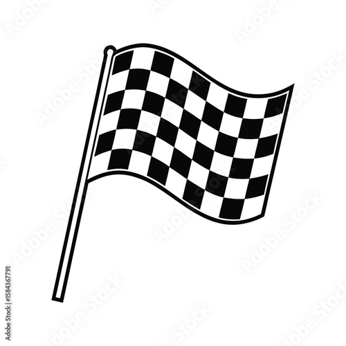 Classic racing finish flag icon, waving checkered black white flag vector illustration 