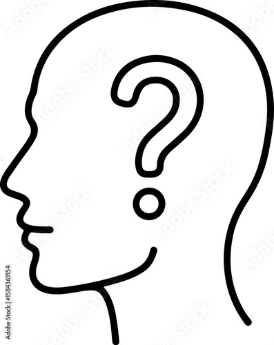 Stylized outline of a human head profile with a large question mark inside