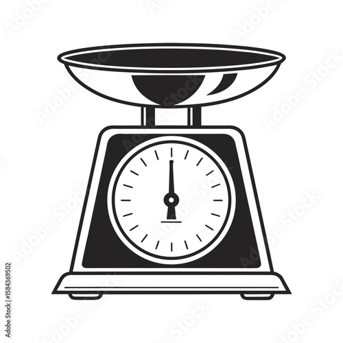 Kitchen scale icon in black silhouette. Food weighing tool vector illustration.
