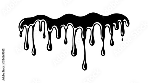 Wavy dripping border with slime drops, bold horror silhouette vector illustration 