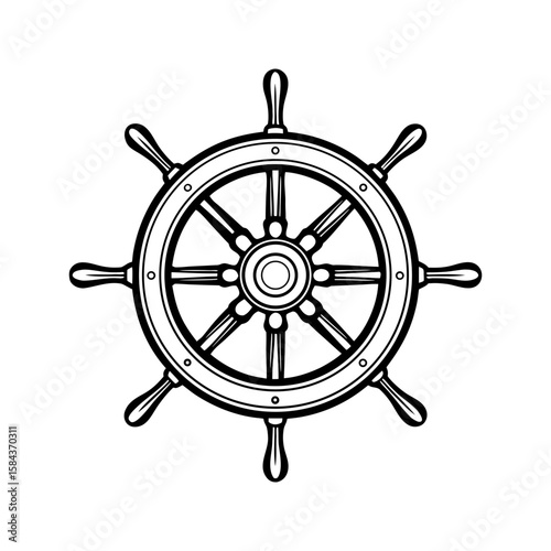 Ship steering wheel icon. Nautical helm design.
