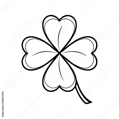 Heart shaped four-leaf clover line art icon.
