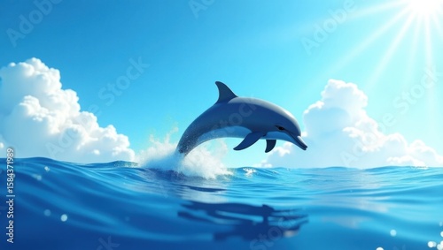 Joyful Dolphin Leaps Through Azure Ocean Waves