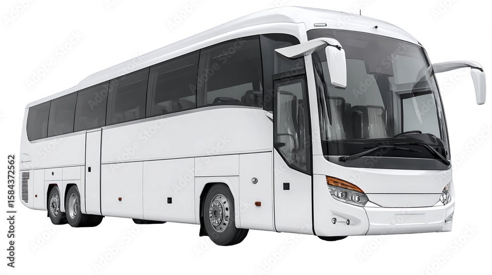 Sleek White Modern Bus Isolated on Transparent Background Featuring Clean Lines and Large Windows for Tourism and Transportation, PNG Sleek White Modern Bus Isolated on Transparent Background Featuring Clean Lines and Large Windows for Tourism and Transportation, PNG