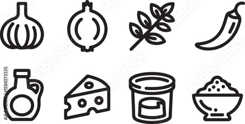 Garlic onion herb chili oil cheese jar bowl vector
