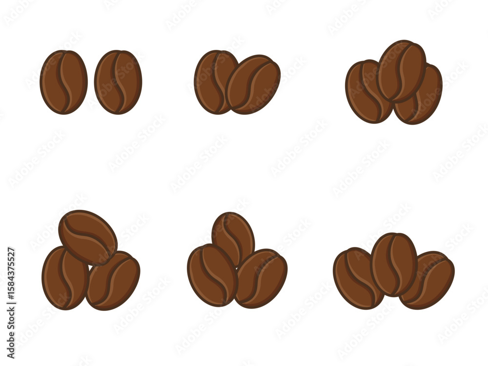 Fototapeta premium Coffee bean icon set, hand drawn cartoon style coffee