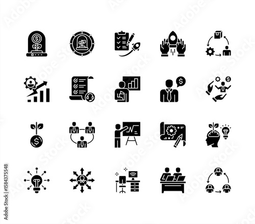 Business incubator editable stroke icon set.