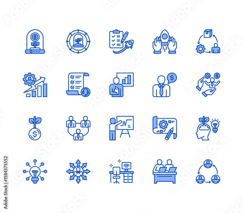 Business incubator editable stroke icon set.