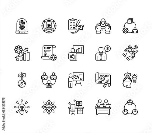 Business incubator editable stroke icon set.