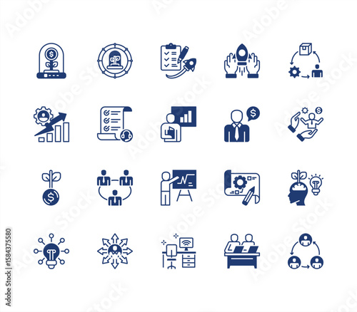 Business incubator editable stroke icon set.