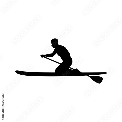 Paddleboarding man silhouette. Vector surf sports design in black and white
