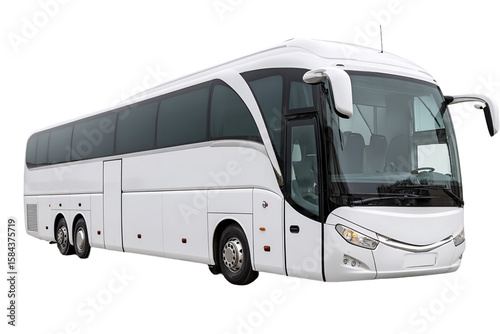 Sleek White Tour Bus with Tinted Windows Displayed Against Transparent Background in a Modern Design, PNG
