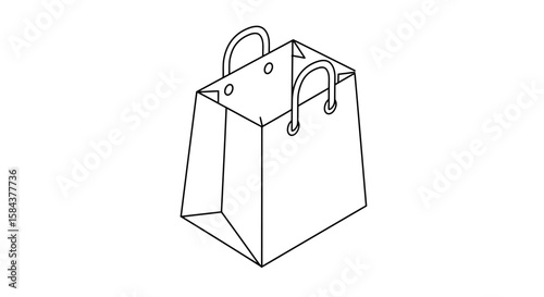 Simple line drawing of a shopping bag with handles, isolated on white.