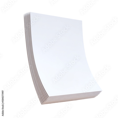 A stack of blank white paper sheets is isolated on transparent background