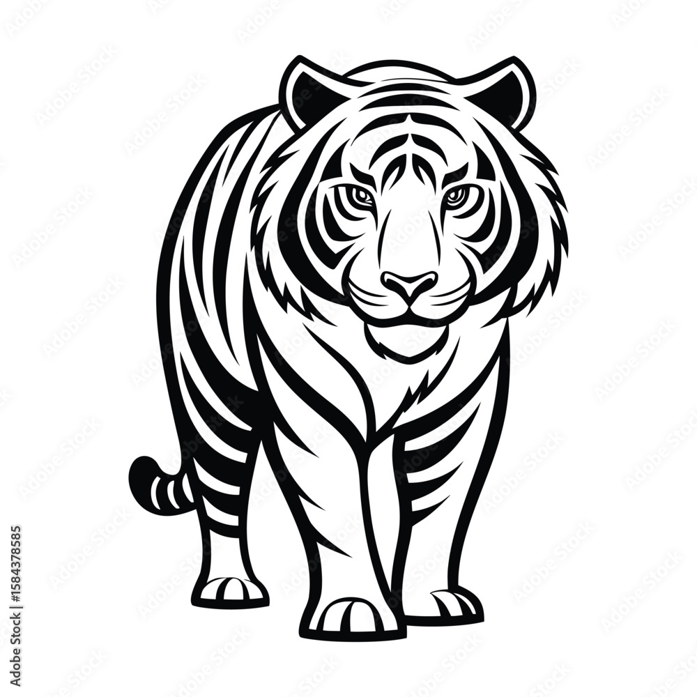 Naklejka premium Walking Tiger Silhouette on white background