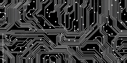 Abstract monochrome seamless vector pattern of circuit board lines Geometric techno background,  abstract,  circuit