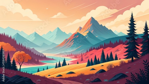 Autumnal Mountain Valley Di...