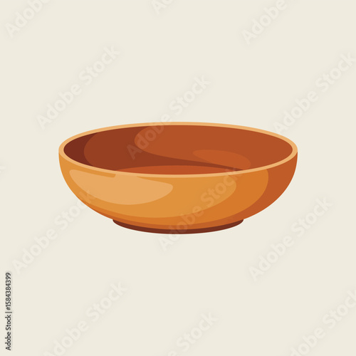 Empty Wooden Bowl Isolated on White Background