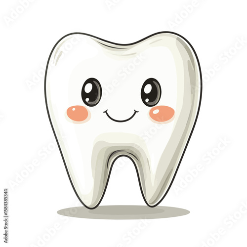 A healthy, cute tooth with a smile on a white background. Stomatology, vector style simple color