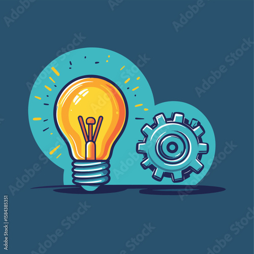 A light bulb and a gear. The concept of a new idea, solving problems and complex tasks