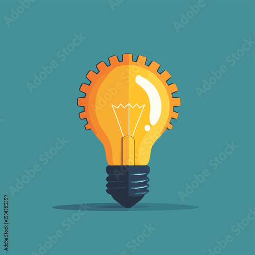 A light bulb and a gear. The concept of a new idea, solving problems and complex tasks
