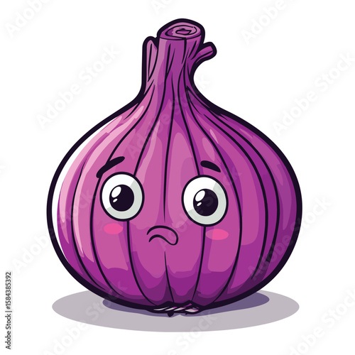 Onion with face on white background, vector style simple color