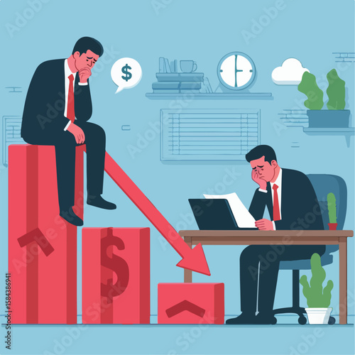 vector illustration of businessman losing profit