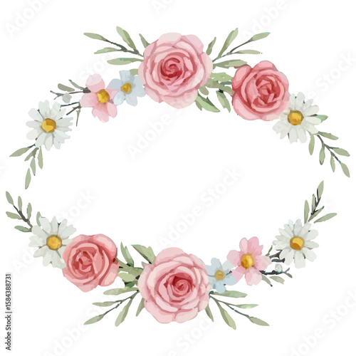 flowers bouquet frame border, isolated on white background
