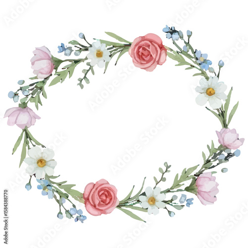 flowers bouquet frame border, isolated on white background
