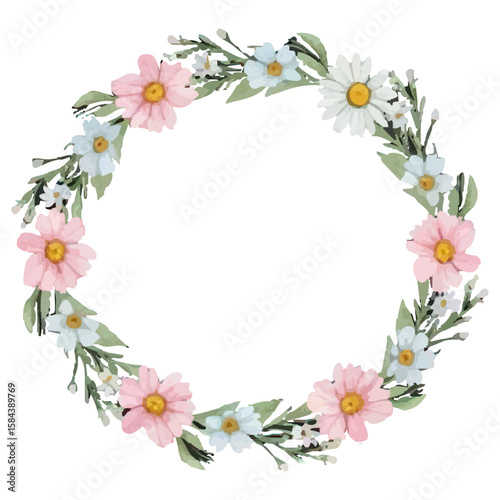 flowers bouquet frame border, isolated on white background