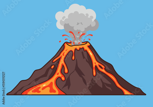 Volcanic Eruption Illustration A Natural Display of Molten Rock and Ash Clouds, perfect for educational and creative projects.