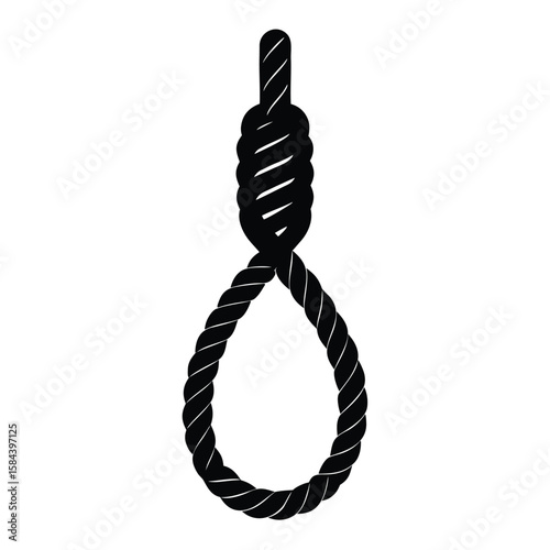 Black Silhouette of a Noose Hanging with Rope Twisted in a Loop