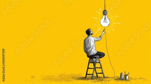 Light bulb on dark background, Business idea and innovation concept with copy space
