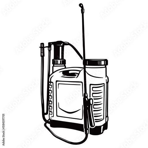 Silhouette image of a Knapsack Sprayer with a white background