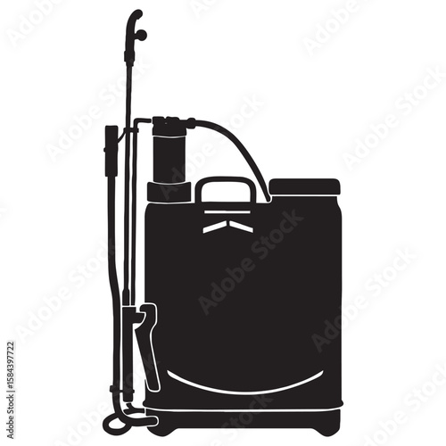 Silhouette image of a Knapsack Sprayer with a white background