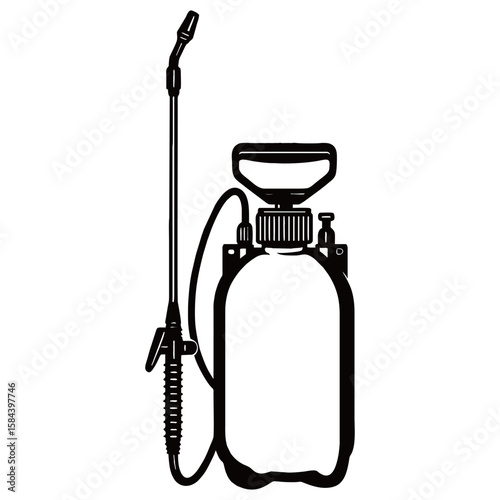 Silhouette image of a Knapsack Sprayer with a white background