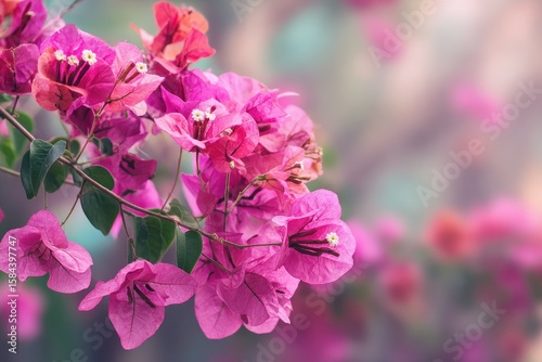 Pink bougainvillea blooms in the garden also called paper flowers or bunga kertas