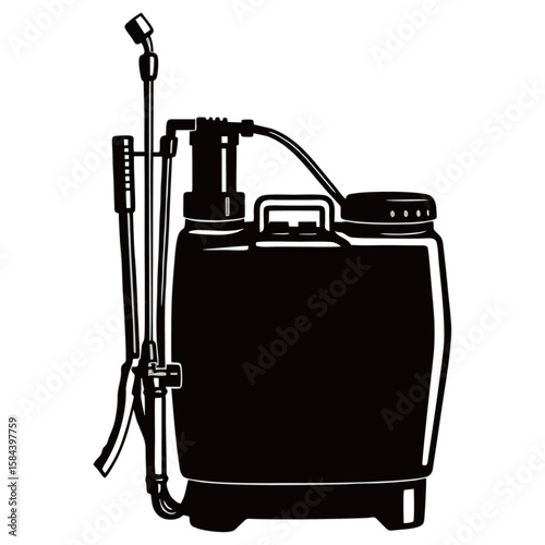 Silhouette image of a Knapsack Sprayer with a white background