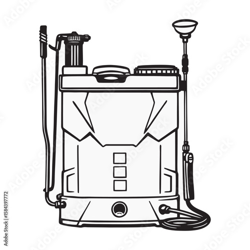 Silhouette image of a Knapsack Sprayer with a white background