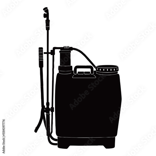 Silhouette image of a Knapsack Sprayer with a white background
