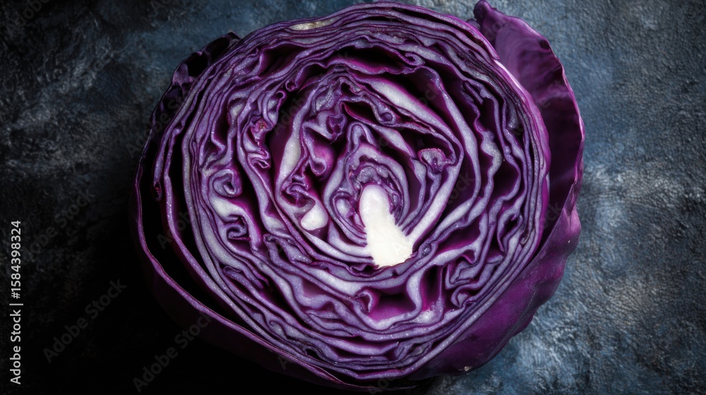 Obraz premium Sliced Red Cabbage Creates Stunning Natural Mandala With Open Center